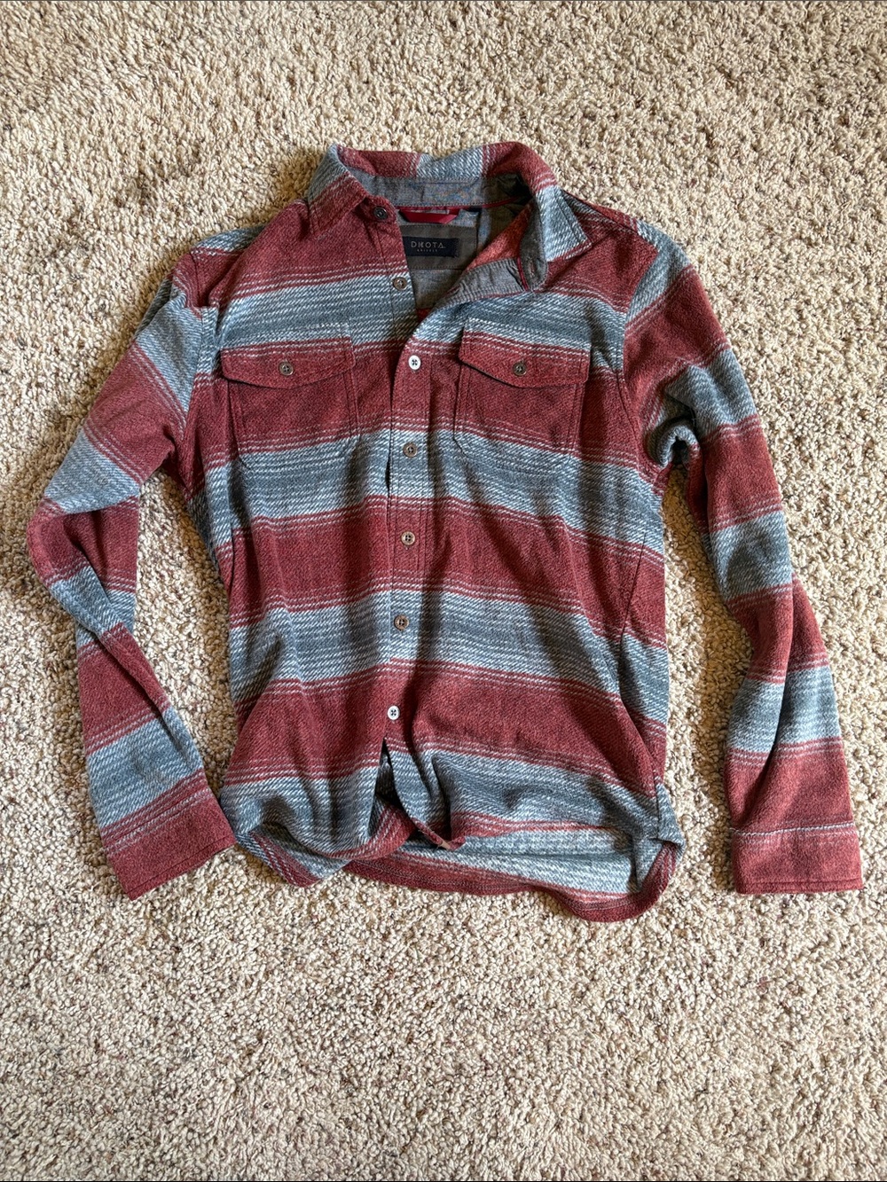 a new day Red and Gray Striped Casual Button-Down Shirt